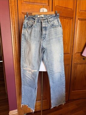 Moussy Light Blue Straight-Leg Distressed Jeans Button Fly